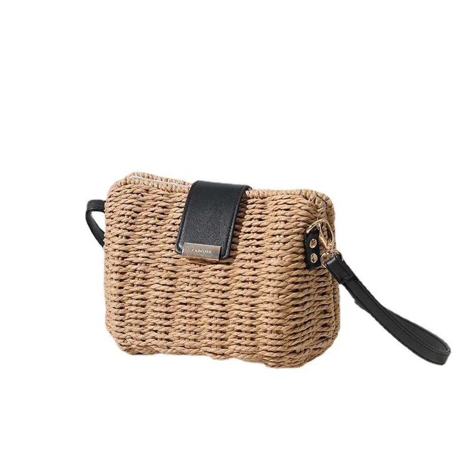 Women's Straw Solid Color Vacation Weave Square Magnetic Buckle Crossbody Bag