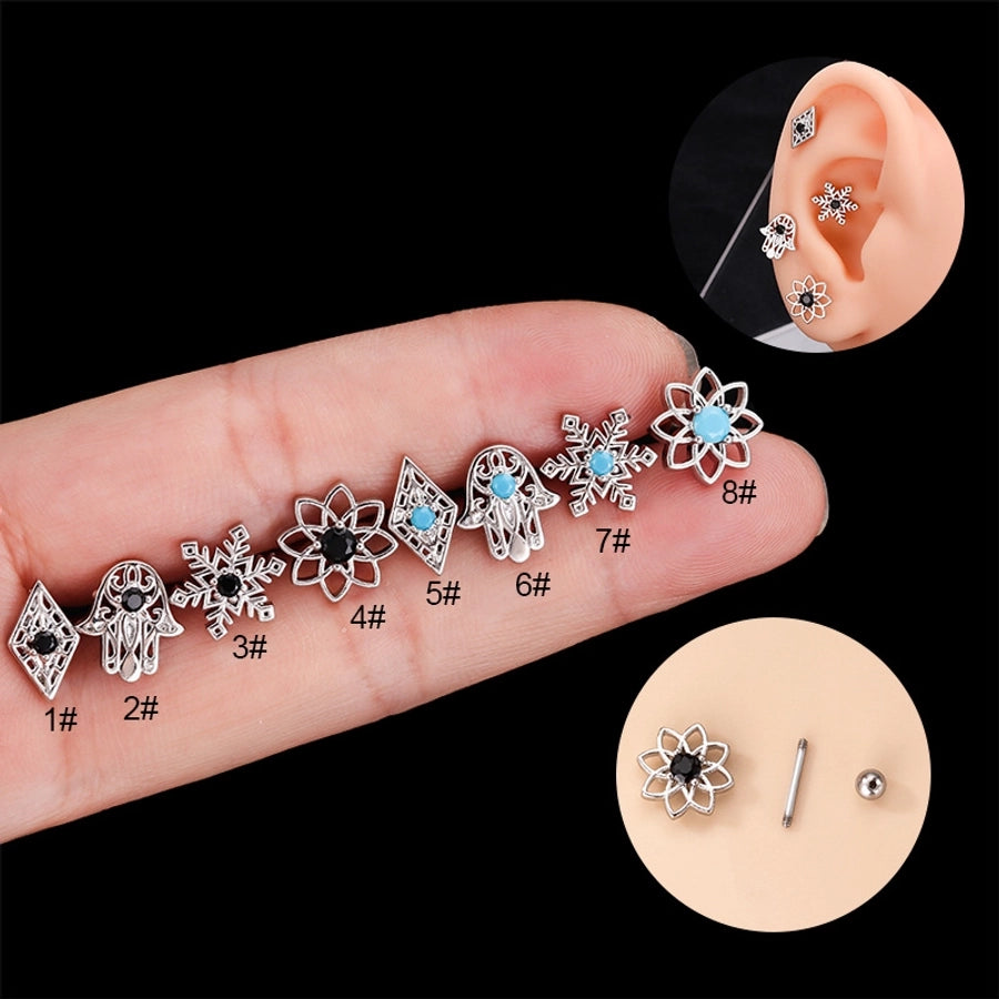 1 Piece Ear Cartilage Rings & Studs Retro Flower 316L Stainless Steel  Copper Plating Inlay Zircon