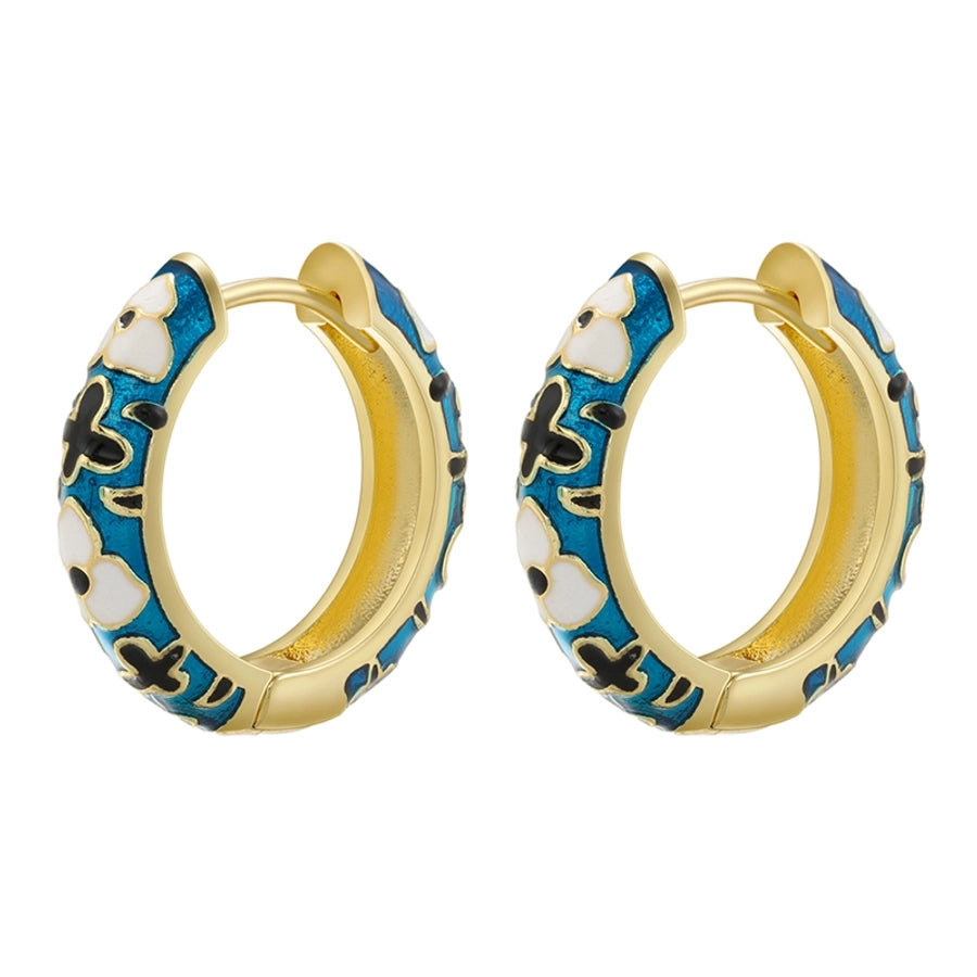 1 pair ig style elegant sweet flower enamel plating copper 18k gold plated hoop earrings