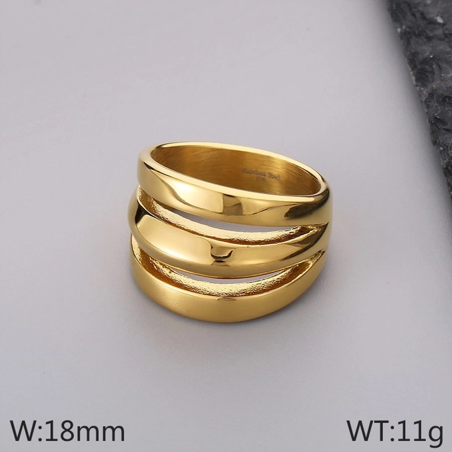 Jewelry Simple Style Solid Color Titanium Steel 18K Gold Plated Hollow Out Rings - CEJEW