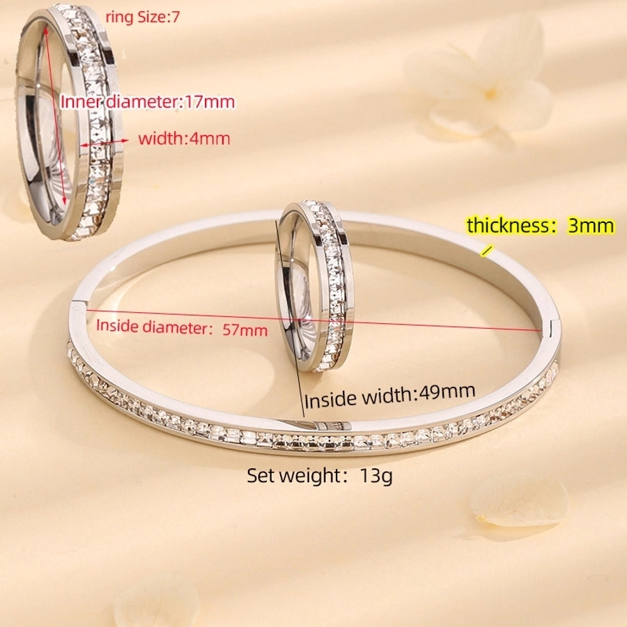 Jewelry Elegant Solid Color Titanium Steel Rhinestones 18K Gold Plated Plating Inlay Rings Bracelets