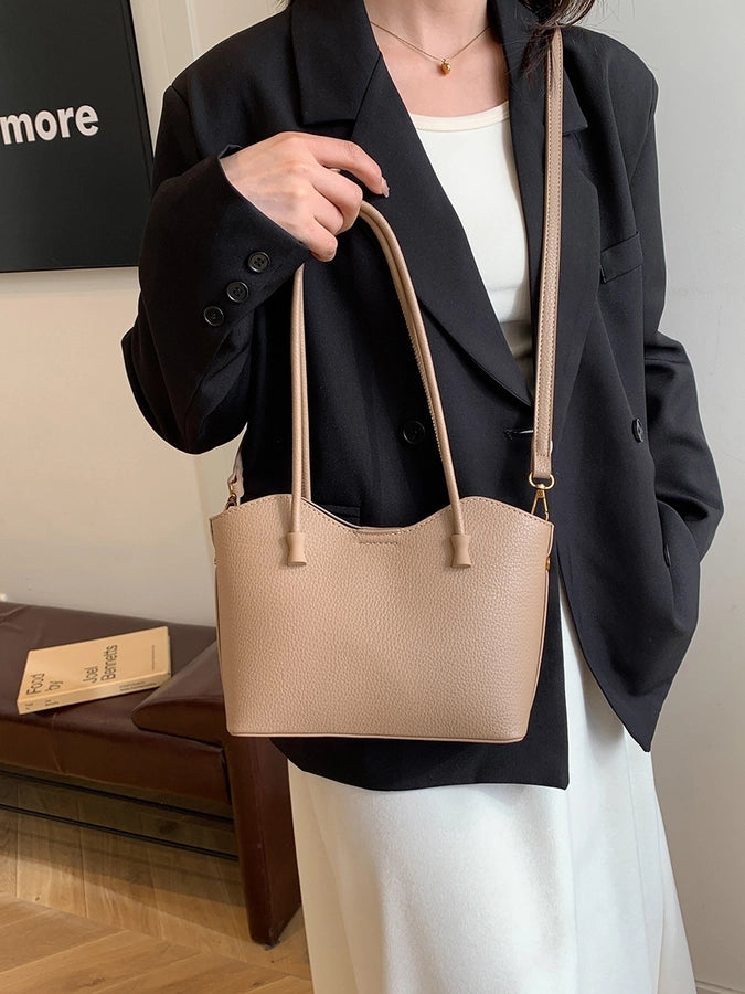 Women's Pu Leather Solid Color Classic Style Sewing Thread Dumpling Shape Zipper Tote Bag