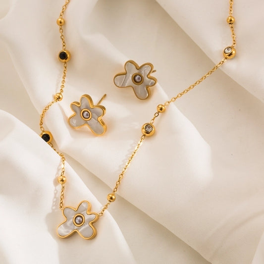 Jewelry Simple Style Commute Flower 304 Stainless Steel Acrylic 18K Gold Plated Jewelry Set