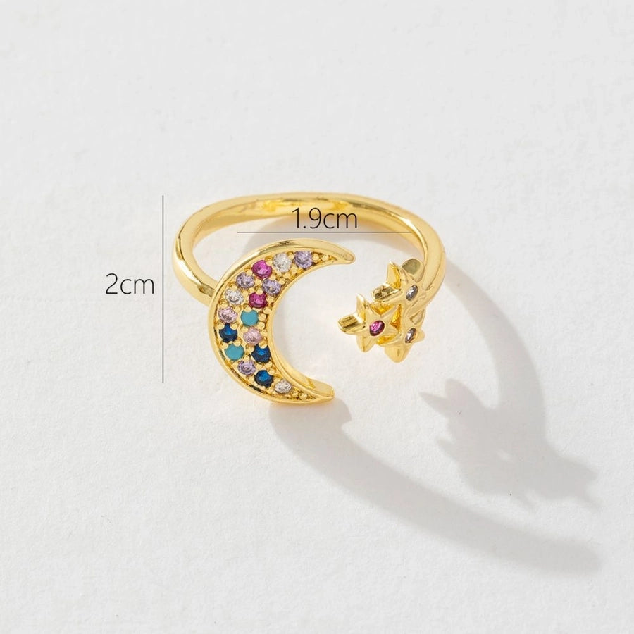 elegant simple style star moon copper plating inlay zircon open rings