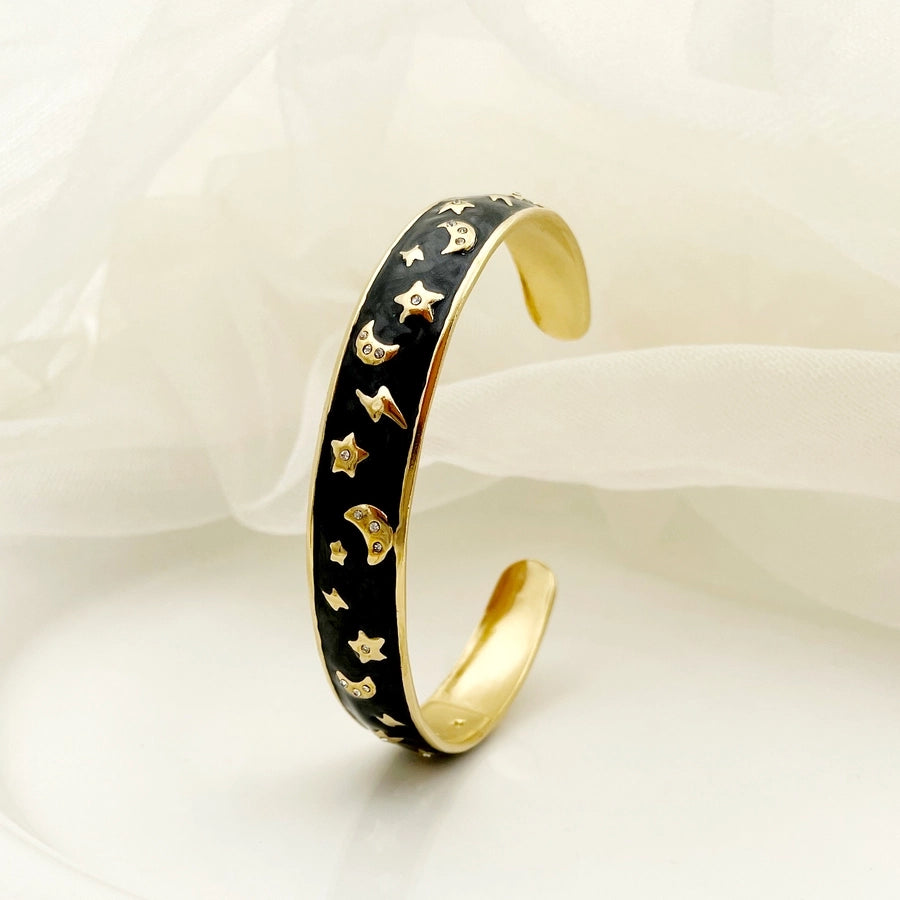 Casual Sweet Shiny Star Moon 304 Stainless Steel 14K Gold Plated Bangle In Bulk