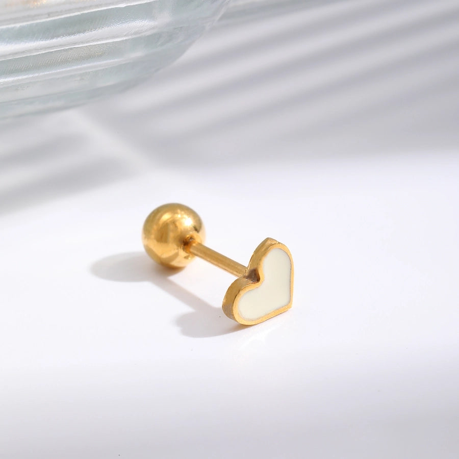 1 Piece IG Style Geometric Letter Heart Shape Enamel 304 Stainless Steel 18K Gold Plated Ear Studs