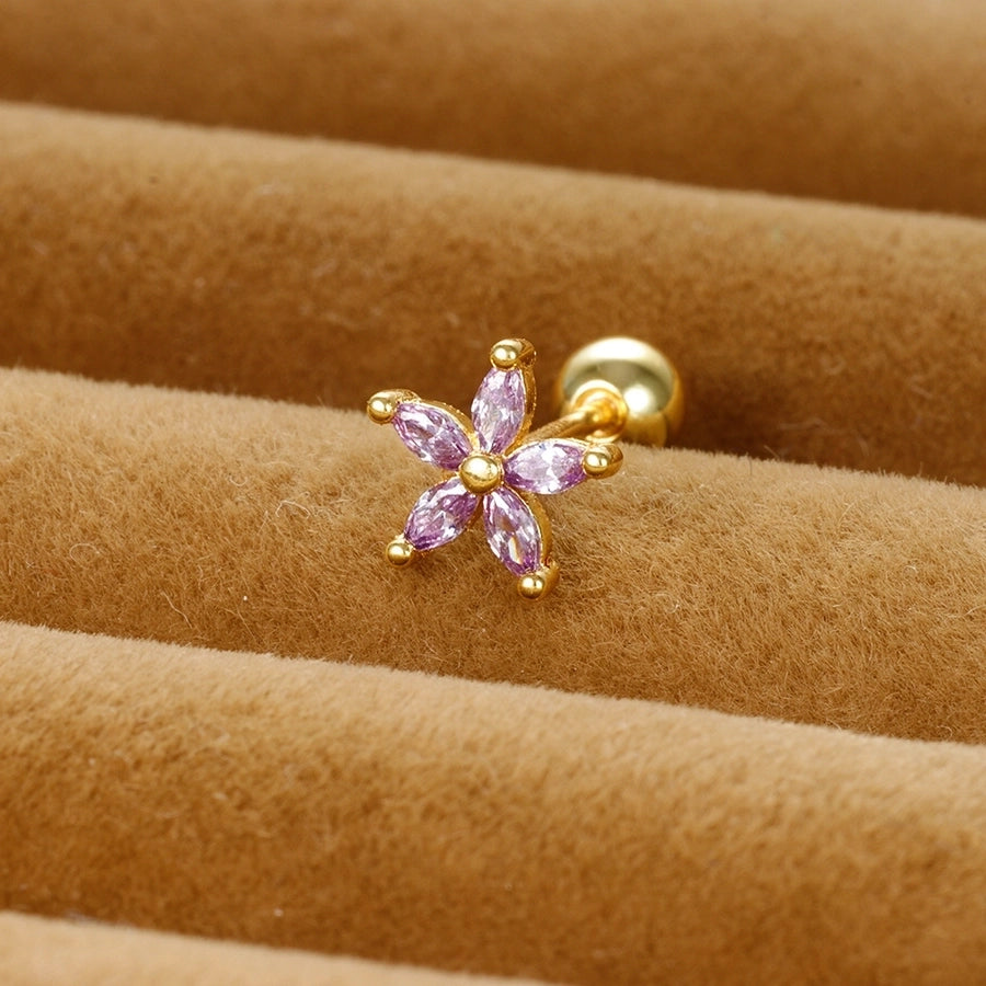 1 piece shiny flower plating inlay copper zircon ear studs