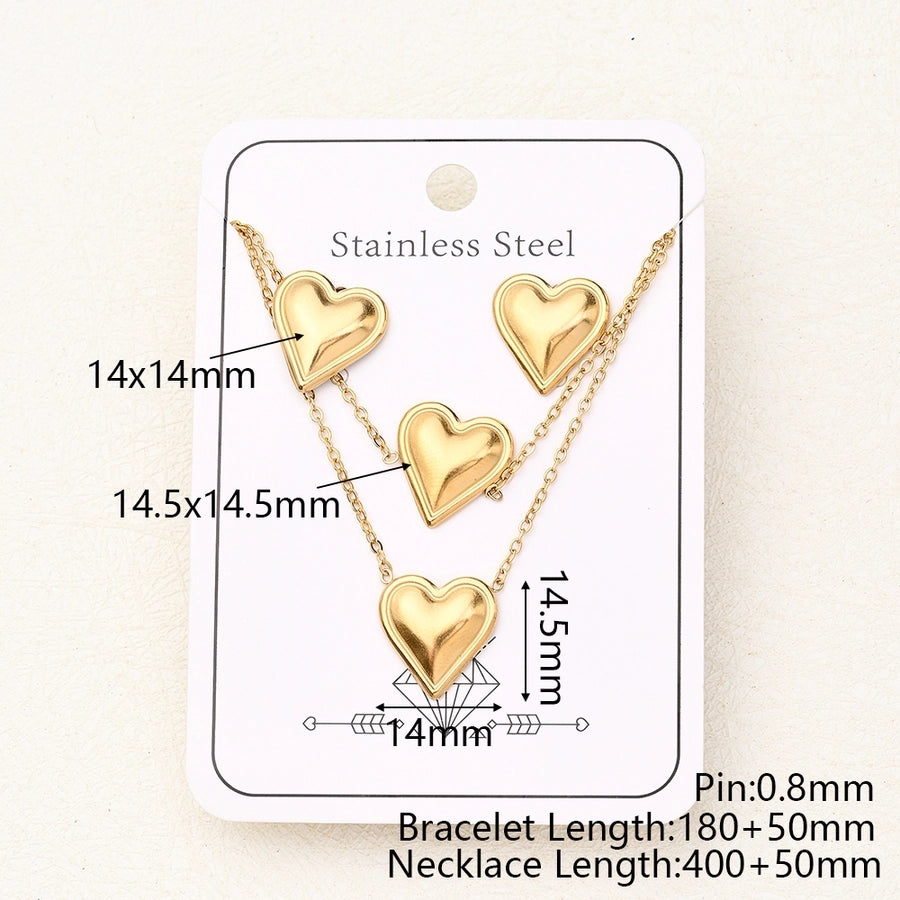 Jewelry Casual Basic Vacation Pentagram Heart Shape Simple 304 Stainless Steel 18K Gold Plated Handmade Polishing Plating Jewelry Set