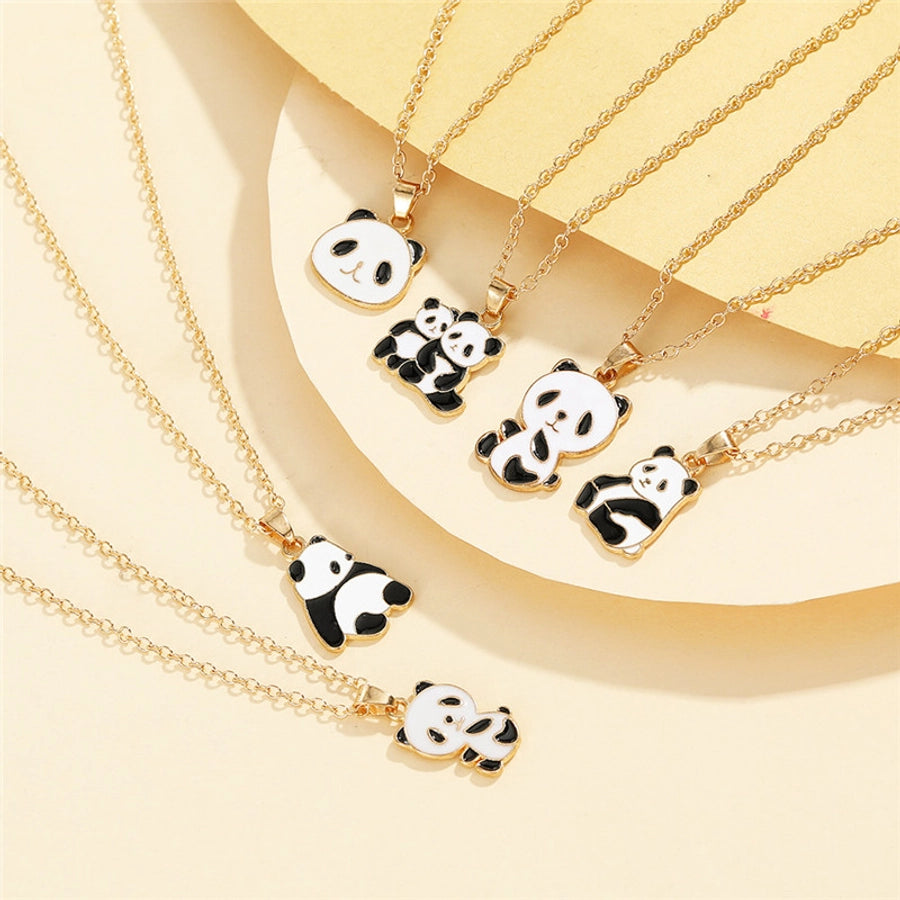 Cartoon Style Cute Panda K Gold Plated 201 Stainless Steel Zinc alloy  Pendant Necklace