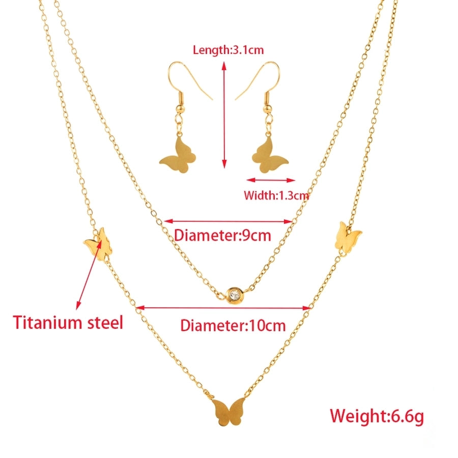 Jewelry Casual Vacation Classic Style Number Leaves Butterfly 316 Stainless Steel  14K Gold Plated Earrings Necklace