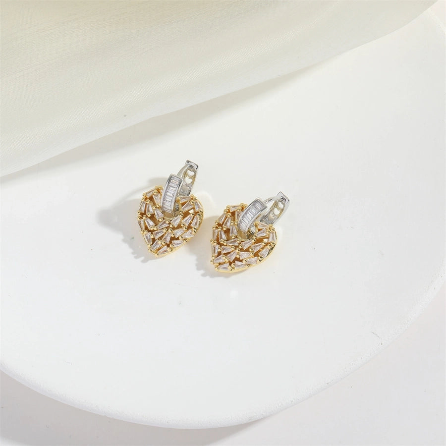 1 Pair Elegant Simple Style Square Heart Shape Plating Hollow Out Inlay Copper Zircon 14K Gold Plated Drop Earrings