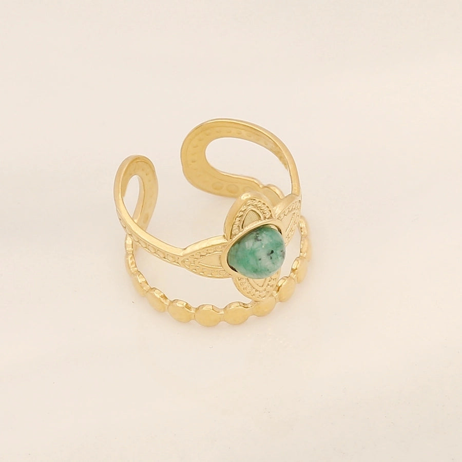 Stainless Steel 18K Gold Plated Ethnic Style Inlay Geometric Turquoise Open Ring