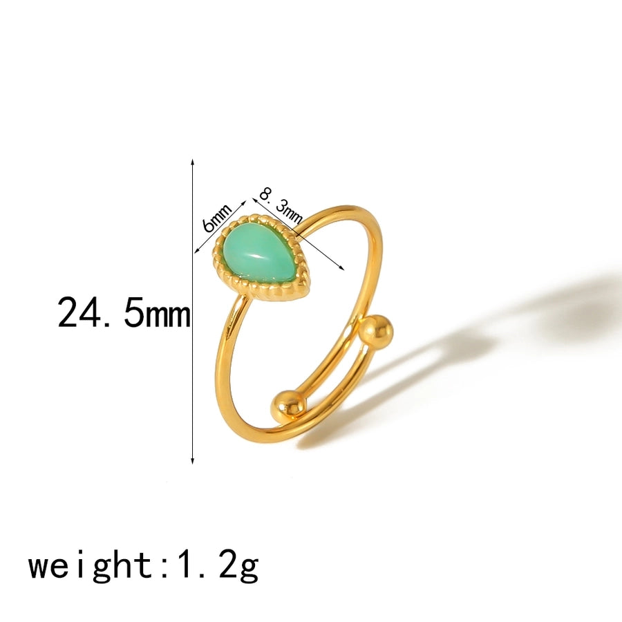 304 Stainless Steel 18K Gold Plated Casual Vintage Style Plating Inlay Water Droplets Natural Stone Open Rings