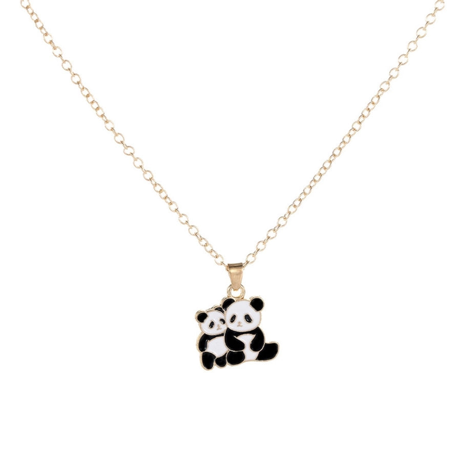 Cartoon Style Cute Panda K Gold Plated 201 Stainless Steel Zinc alloy  Pendant Necklace