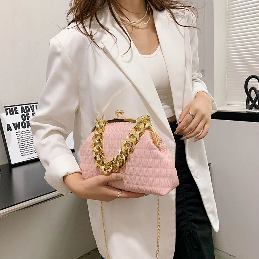 Women's Medium Pu Leather Solid Color Classic Style Sewing Thread Square Clasp Frame Crossbody Bag