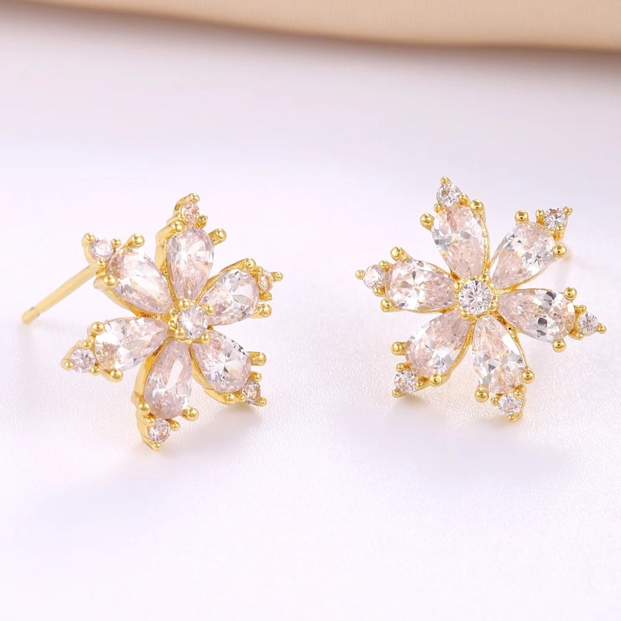 Copper 18K Gold Plated Plating Inlay Snowflake Zircon Jewelry Set