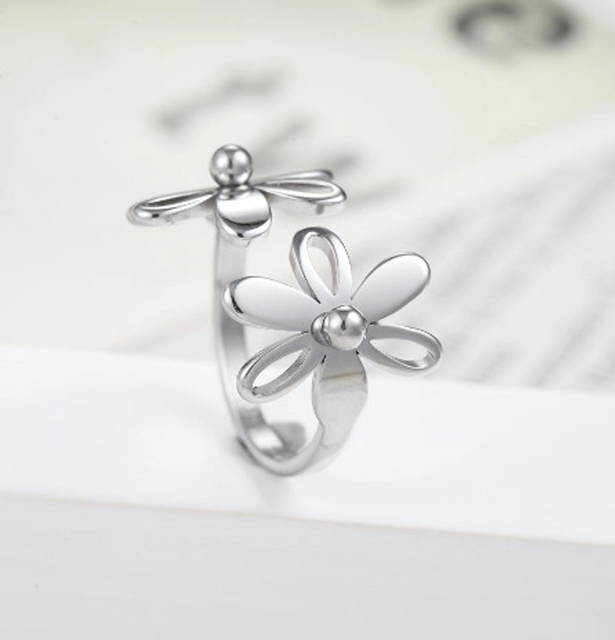 Jewelry Fashion Flower 304 Stainless Steel 18K Gold Plated Plating Open Ring