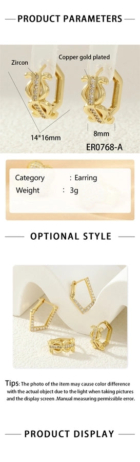 1 Pair IG Style Simple Style Commute Geometric Inlay Copper Zircon 18K Gold Plated Earrings