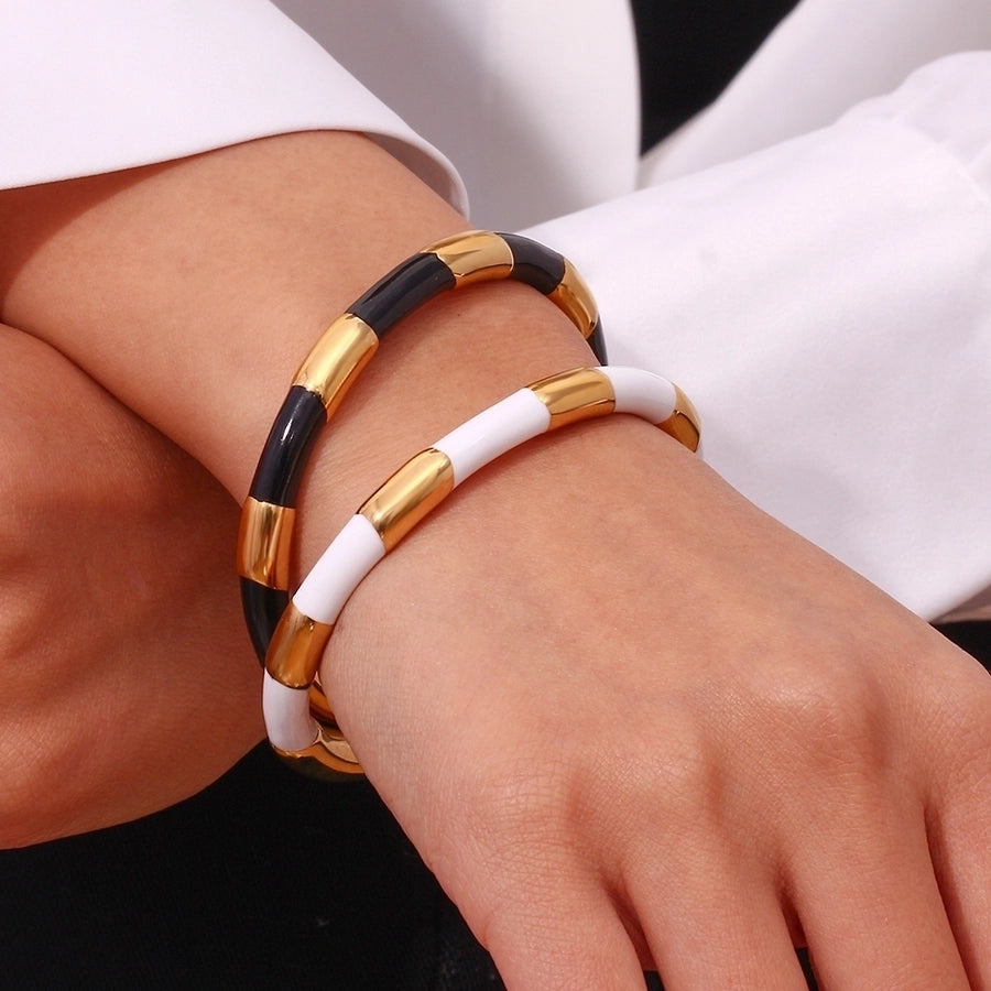 Simple Style Classic Style C Shape Color Block 304 Stainless Steel 18K Gold Plated Cuff Bracelets In Bulk