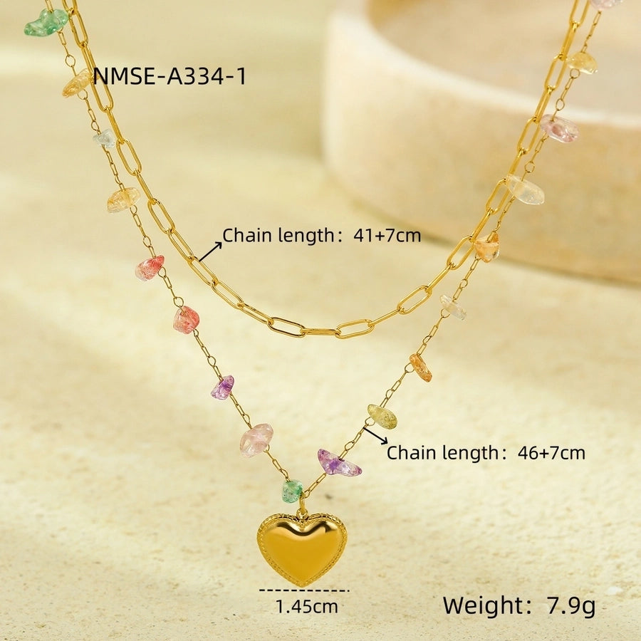 Jewelry Lady Heart Shape 304 Stainless Steel Plating Double Layer Necklaces