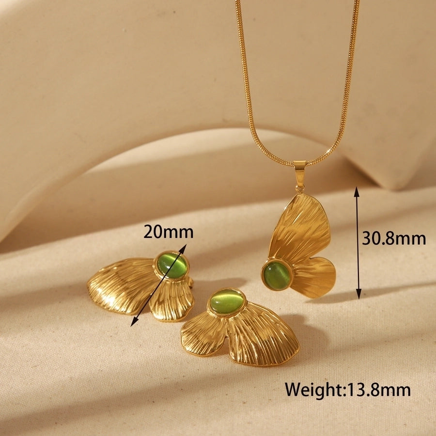 Jewelry French Style Commute Butterfly 304 Stainless Steel Natural Stone 18K Gold Plated Inlay Jewelry Set