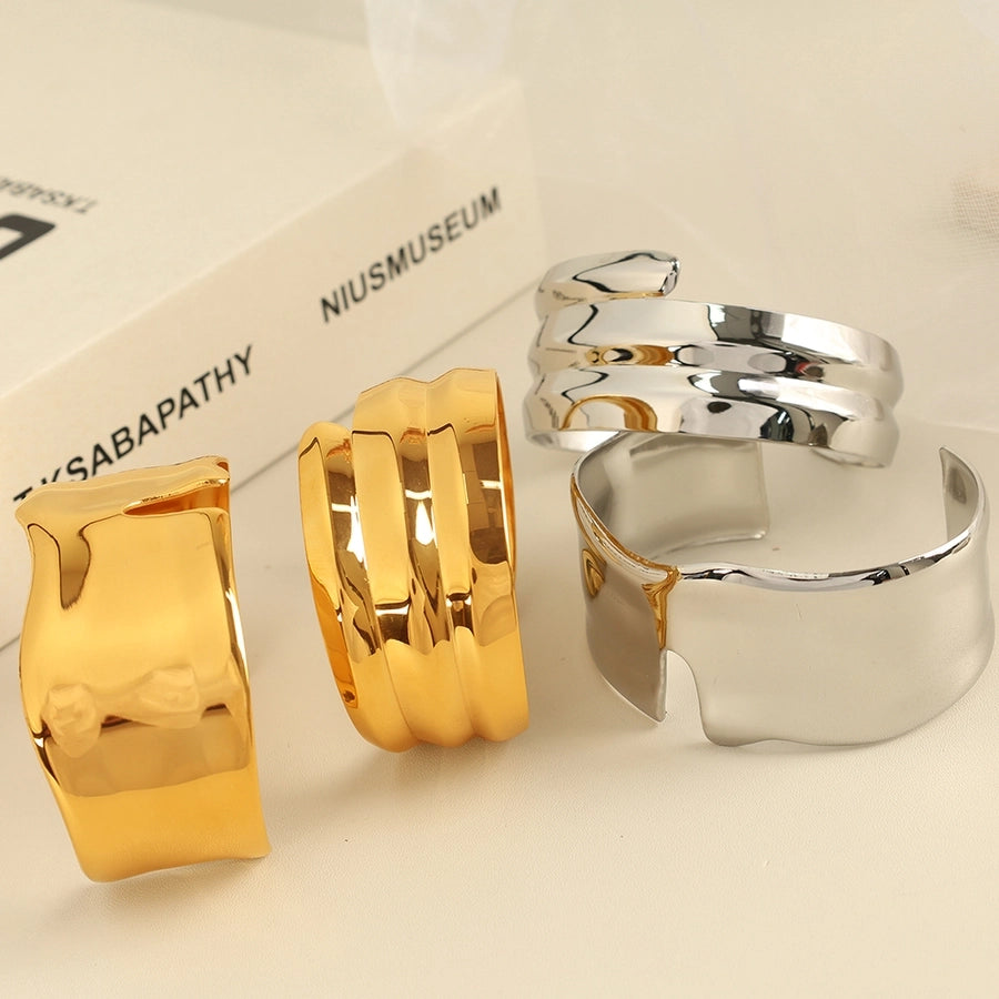 IG Style Exaggerated Irregular Solid Color 304 Stainless Steel 18K Gold Plated Bangle In Bulk