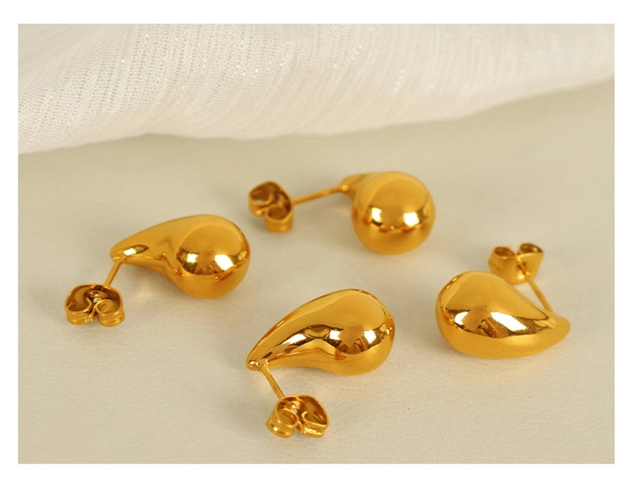 1 Pair IG Style Elegant Water Droplets Polishing 304 Stainless Steel 18K Gold Plated Ear Studs