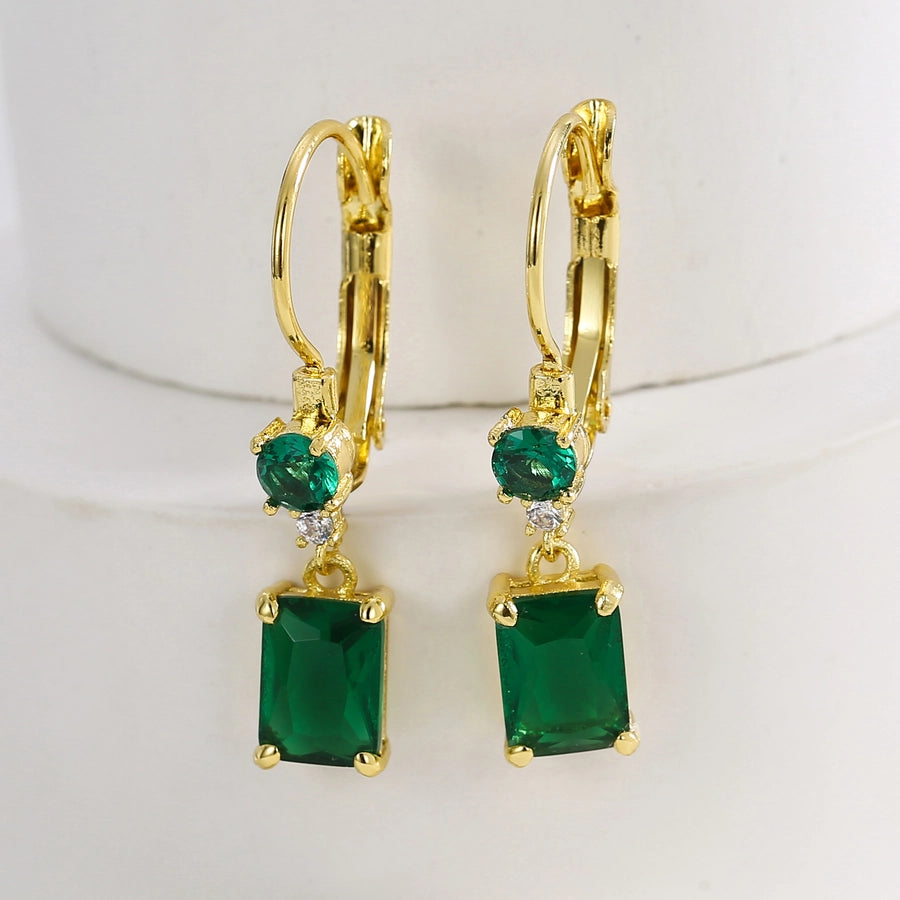 1 Pair Elegant Vacation Bohemian Geometric Square Water Droplets Inlay Brass Turquoise Zircon 18K Gold Plated Drop Earrings