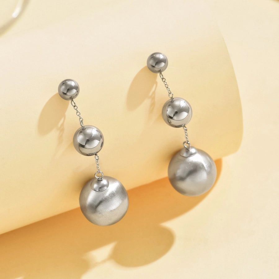 1 Pair Elegant Modern Style Round 304 Stainless Steel Beads Drop Earrings