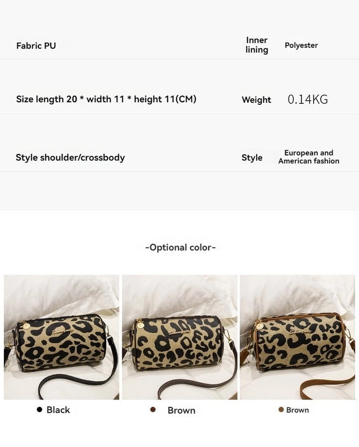 Women's Medium Pu Leather Leopard Elegant Preppy Style Cylindrical Zipper Crossbody Bag