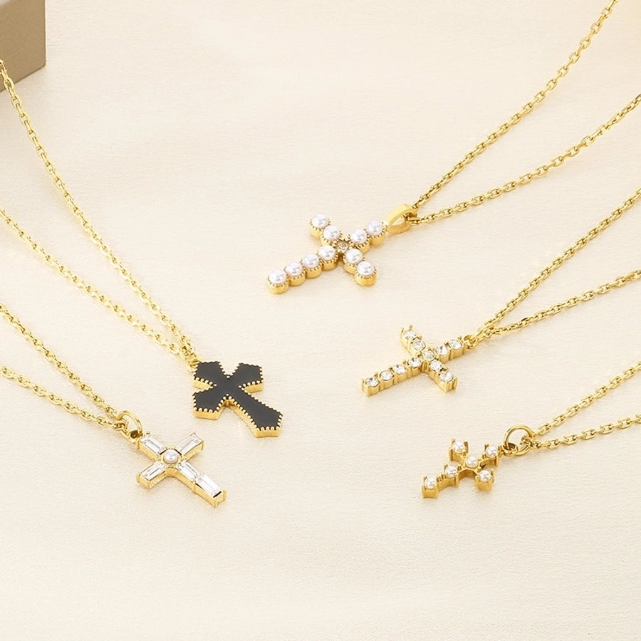 Jewelry Vintage Style Cross 304 Stainless Steel 18K Gold Plated Stainless Steel Necklaces