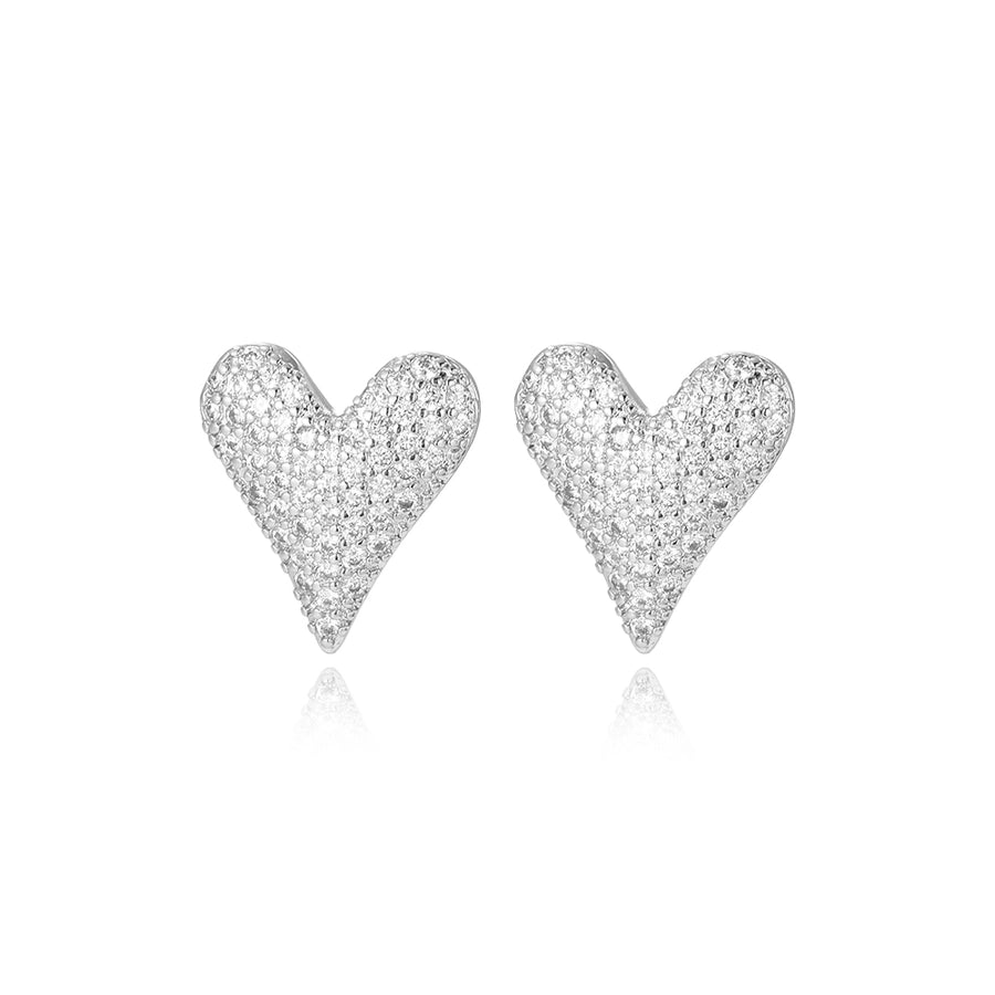 1 Pair Casual Simple Style Heart Shape Copper Zircon 18K Gold Plated Ear Studs