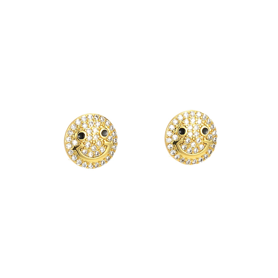 1 Pair Casual Simple Style Commute Smile Face Plating Inlay Copper Zircon 18K Gold Plated Ear Studs