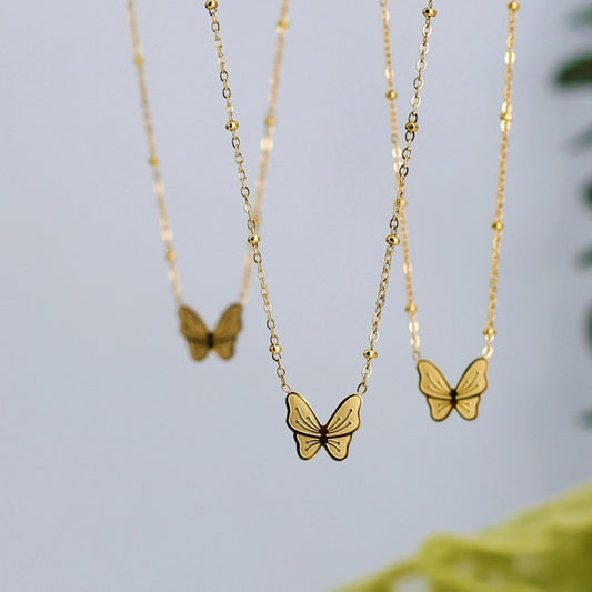 Jewelry Commute Korean Style Butterfly 304 Stainless Steel 18K Gold Plated Pendant Necklace