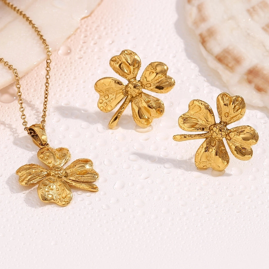 Jewelry Casual IG Style Flower 304 Stainless Steel Titanium Steel 18K Gold Plated Earrings Necklace