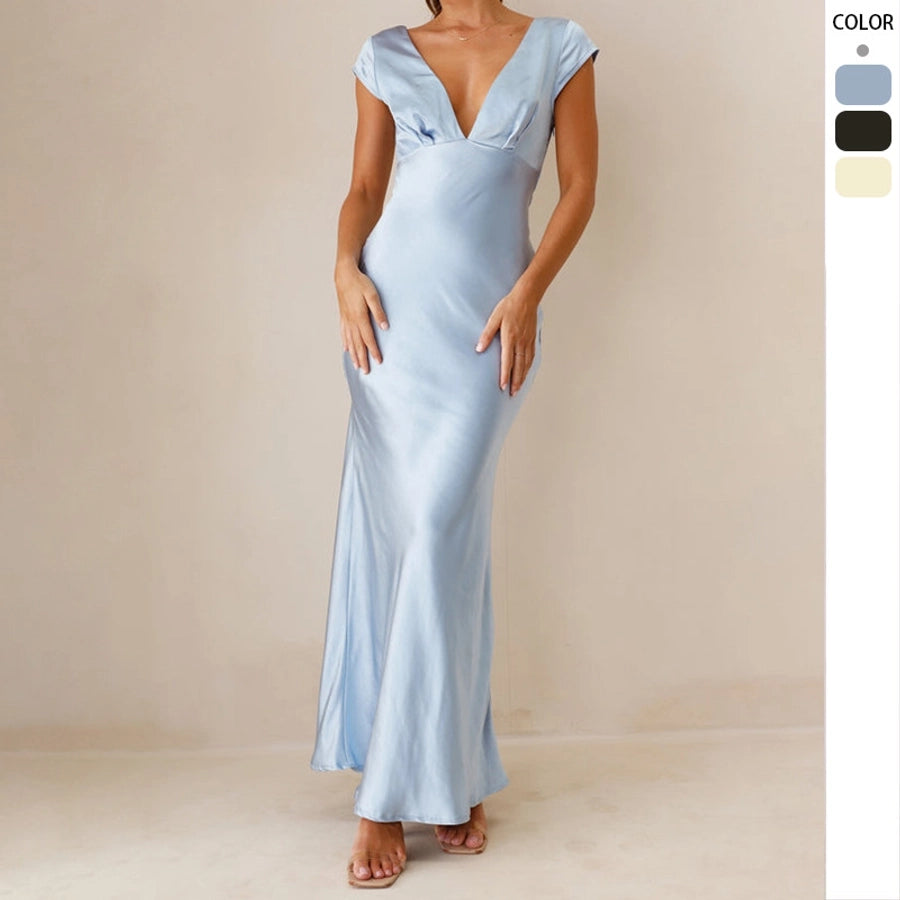 Women's Sheath Dress Elegant Sexy V Neck Backless Sleeveless Solid Color Maxi Long Dress Holiday Banquet