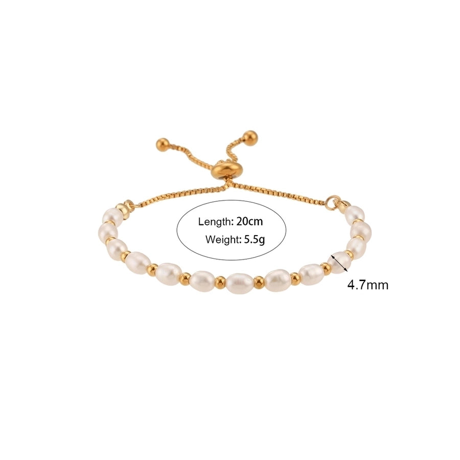 304 Stainless Steel Freshwater Pearl 18K Gold Plated Basic Simple Style Classic Style Plating Round Bracelets - CEJEW