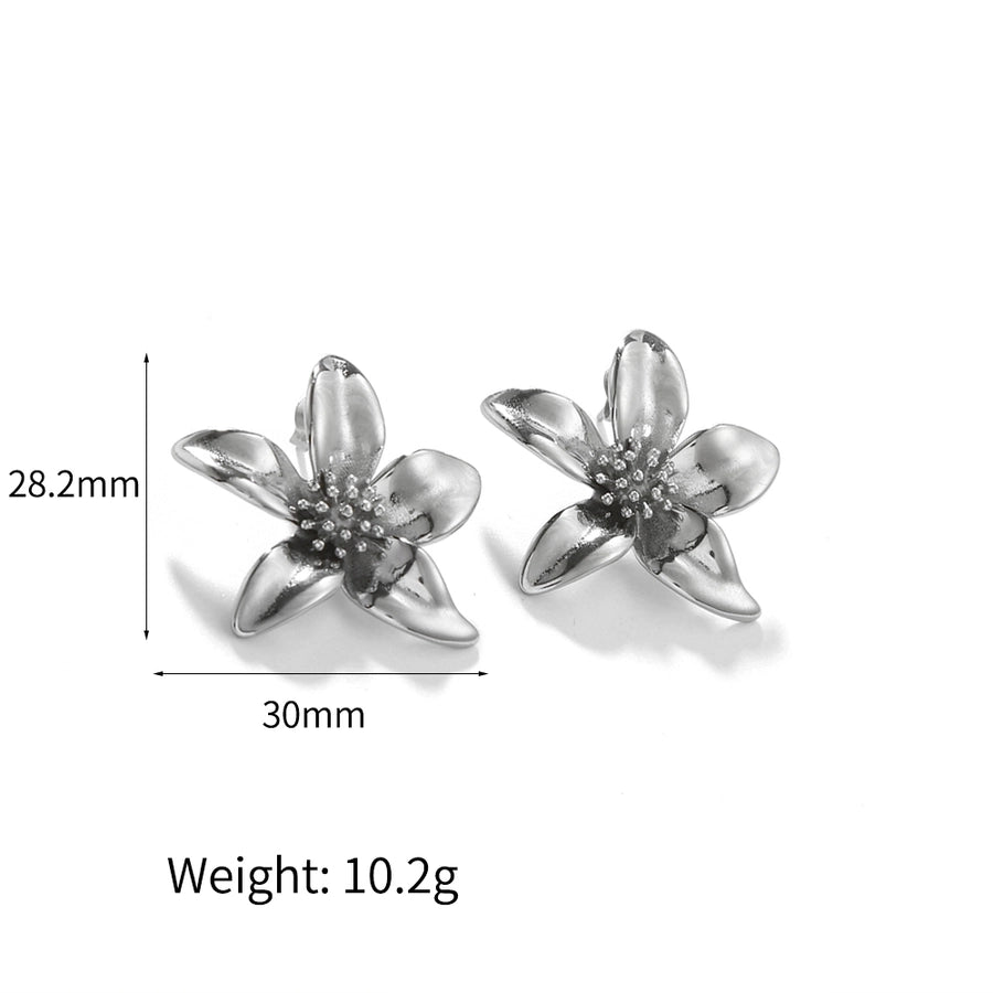 1 Pair IG Style Classic Style Flower Polishing 304 Stainless Steel 18K Gold Plated Ear Studs - CEJEW