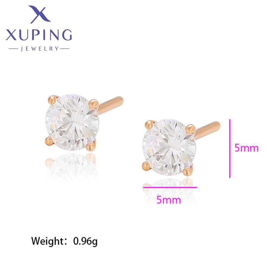 1 Pair Basic XUPING Simple Style Geometric Inlay Copper Artificial Gemstones 18K Gold Plated Ear Studs