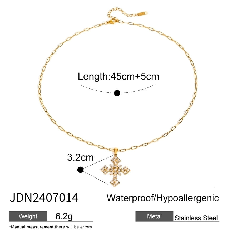 Jewelry Simple Style Classic Style Cross 304 Stainless Steel Natural Stone Rhinestones Zircon 18K Gold Plated Pendant Necklace