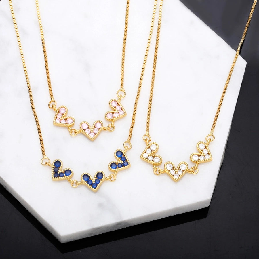 fashion color zircon heart shape stitching copper necklace