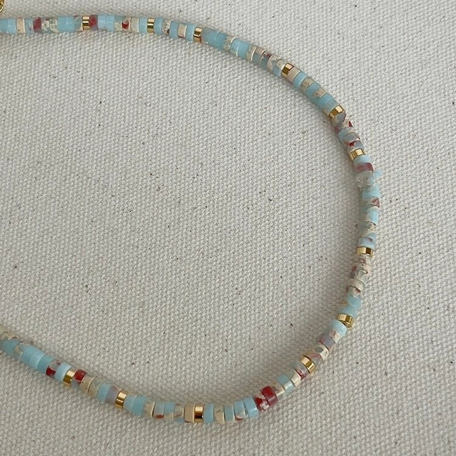 ethnic style geometric natural stone beaded necklace