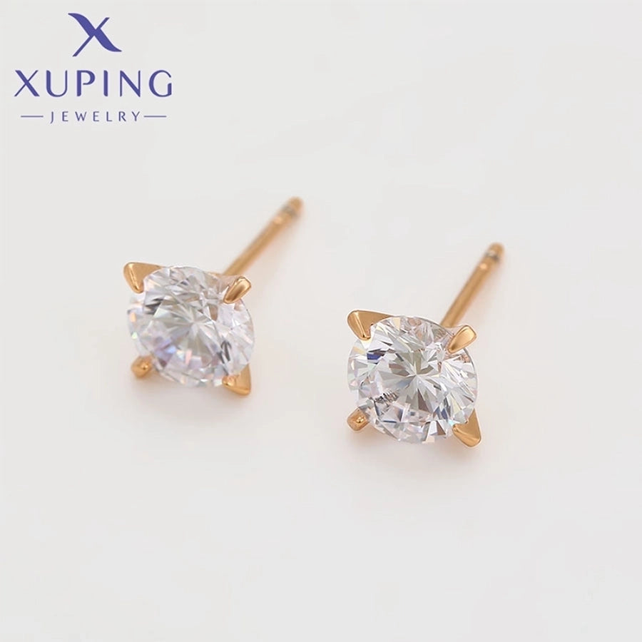 1 Pair Basic XUPING Simple Style Geometric Inlay Copper Artificial Gemstones 18K Gold Plated Ear Studs