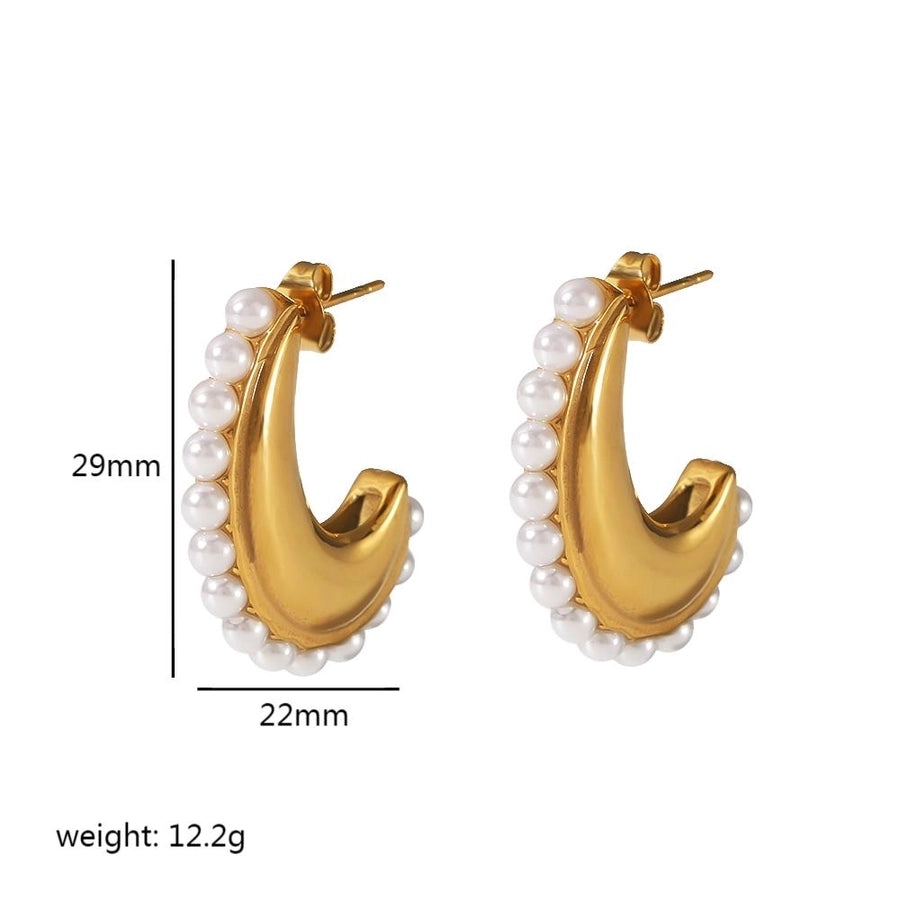 1 Pair Simple Style Solid Color Polishing Plating Inlay 304 Stainless Steel Pearl Ear Studs