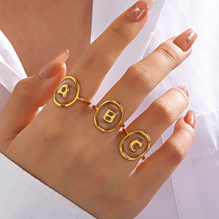 Jewelry Vintage Style Simple Style Letter 304 Stainless Steel Resin 18K Gold Plated Open Rings