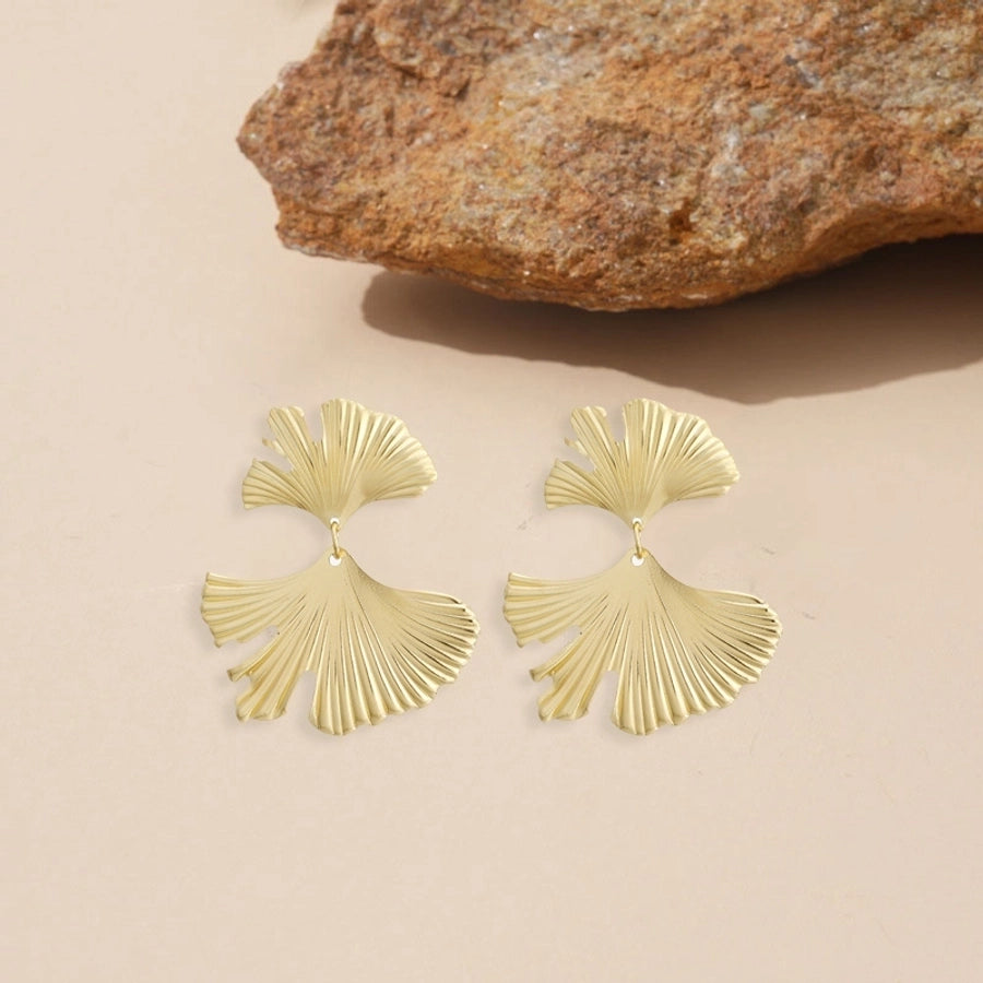 1 Pair Elegant Ginkgo Leaf Plating 304 Stainless Steel 18K Gold Plated Drop Earrings