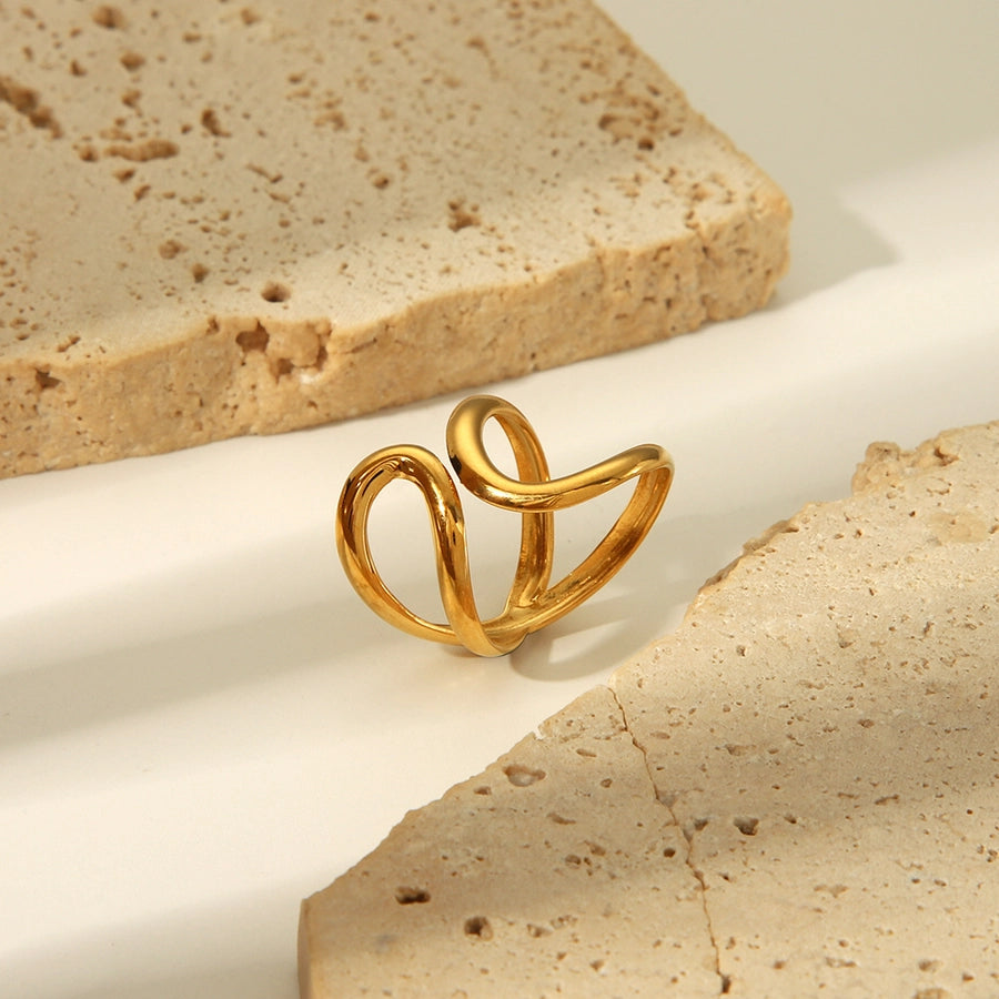 Jewelry Simple Style Irregular Solid Color Bow Knot 304 Stainless Steel 18K Gold Plated Open Rings