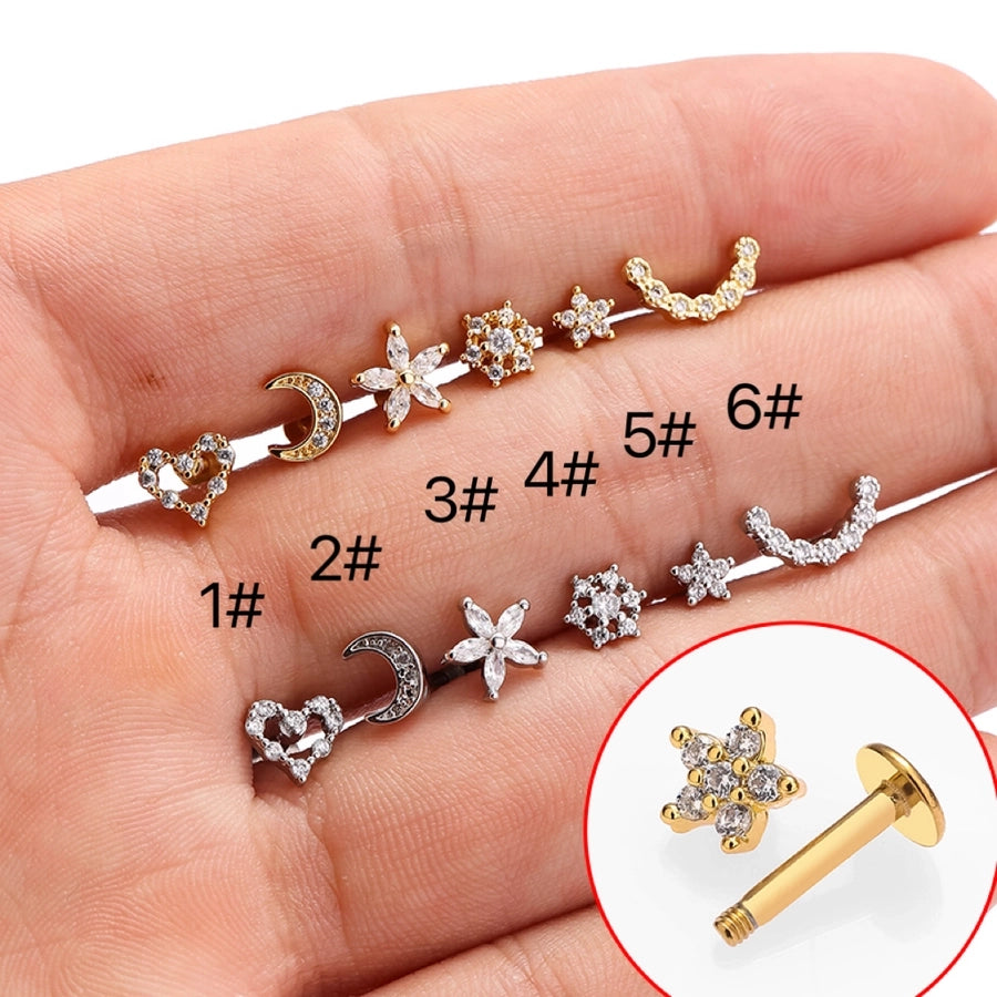 1 Piece Ear Cartilage Rings & Studs Sexy Simple Style Moon Heart Shape Flower 316L Stainless Steel  Inlay Zircon 18K Gold Plated Lip Rings Nose Rings & Studs