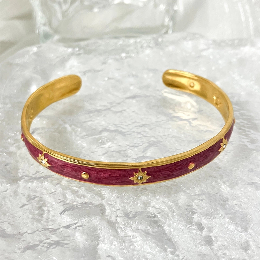 Casual Commute Star 304 Stainless Steel 14K Gold Plated Zircon Bangle In Bulk