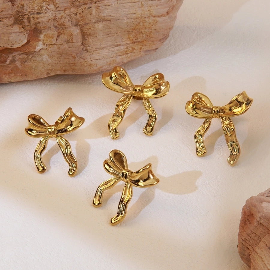 1 Pair Sweet Simple Style Bow Knot Plating 304 Stainless Steel 18K Gold Plated Ear Studs